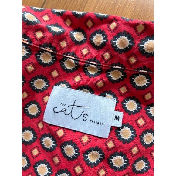 The Cats Hadley Pajama Top Long Sleeve Shirt Cotton Red Button Up - Size Medium - Picture 4 of 6